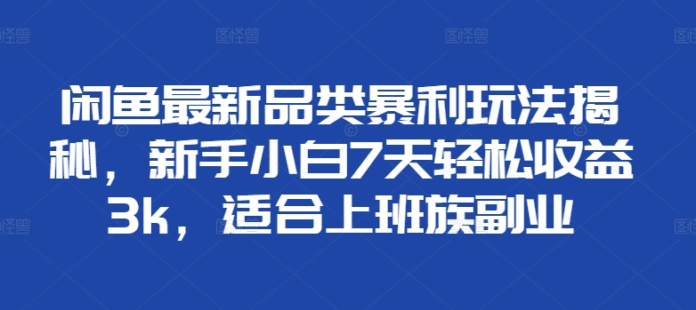 闲鱼最新品类暴利玩法揭秘，新手小白7天轻松赚3000+，适合上班族副业-冰妍网