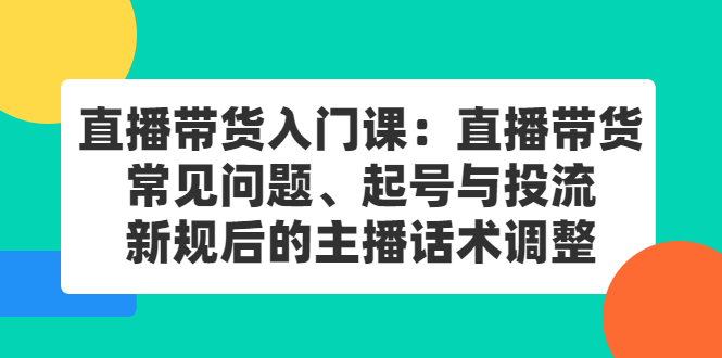 直播带货入门课：直播带货常见问题、起号与投流、新规后的主播话术调整-冰妍网