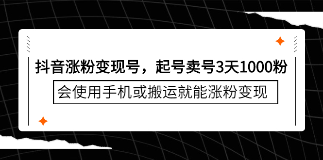 抖音涨粉变现号，起号卖号3天千粉，会使用手机或搬运就能涨粉变现-冰妍网