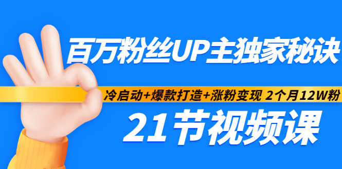 百万粉丝UP主独家秘诀：冷启动+爆款打造+涨粉变现2个月12W粉（21节视频课)-冰妍网