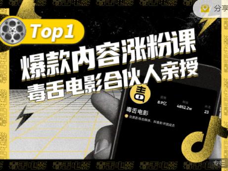 【毒舌电影合伙人亲授】抖音爆款内容涨粉课，5000万抖音大号首次披露涨粉机密-冰妍网