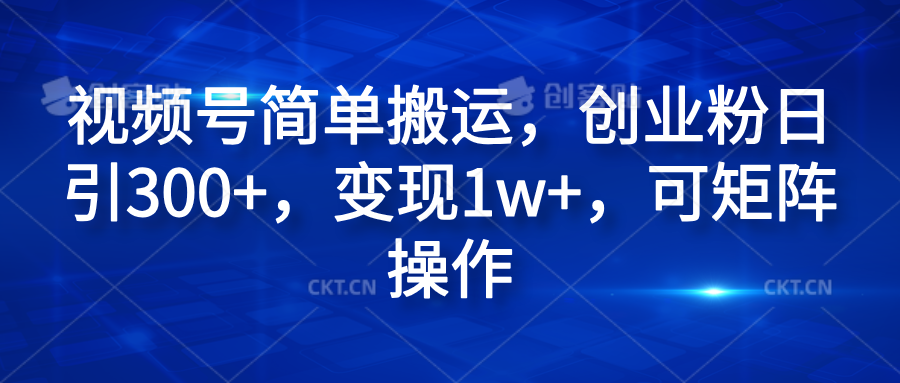 视频号简单搬运，创业粉日引300+，变现1w+，可矩阵操作-冰妍网