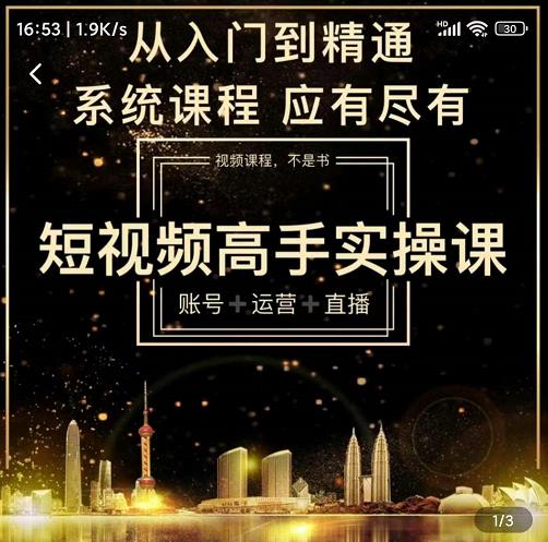 短视频高手实操课：账号+运营+直播，从入门到精通，系统课程，应有尽-冰妍网