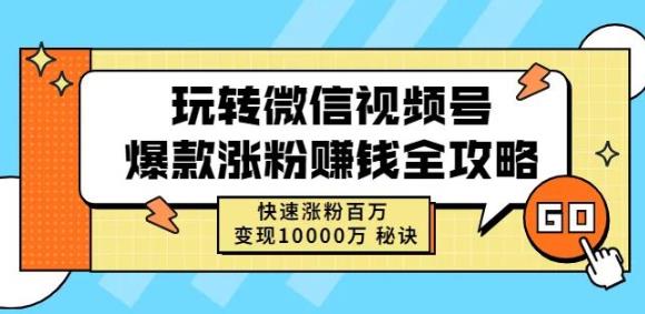 玩转微信视频号爆款涨粉赚钱全攻略，快速涨粉百万变现万元秘诀-冰妍网