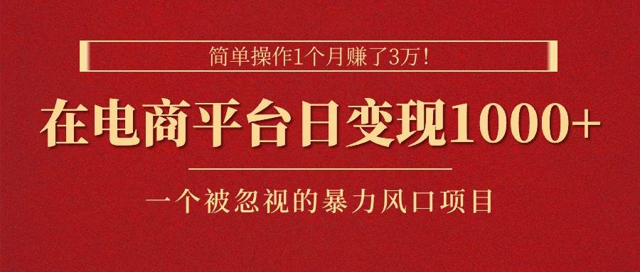 简单操作1个月赚了3万！在电商平台日变现1000+！一个被忽视的暴力风口…-冰妍网