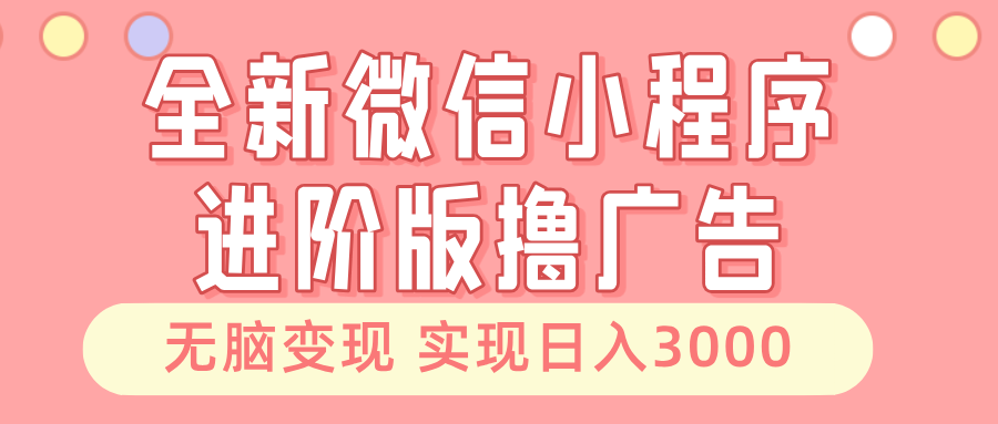 全新微信小程序进阶版撸广告 无脑变现睡后也有收入 日入3000＋-冰妍网