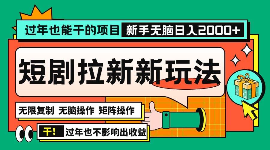 过年也能干的项目，2024年底最新短剧拉新新玩法，批量无脑操作日入2000+！-冰妍网