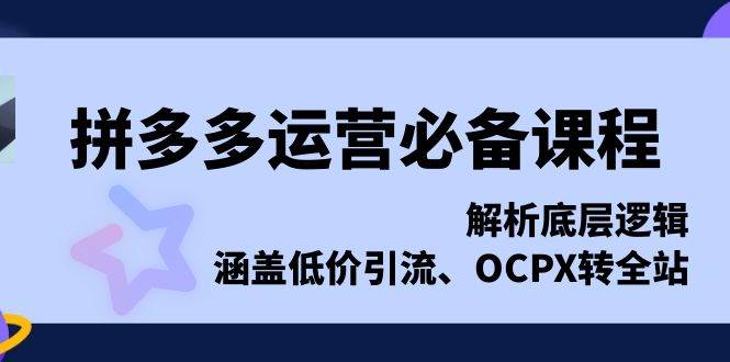 拼多多运营必备课程，解析底层逻辑，涵盖低价引流、OCPX转全站-冰妍网