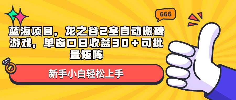 蓝海项目，龙之谷2全自动搬砖游戏，单窗口日收益30＋可批量矩阵-冰妍网