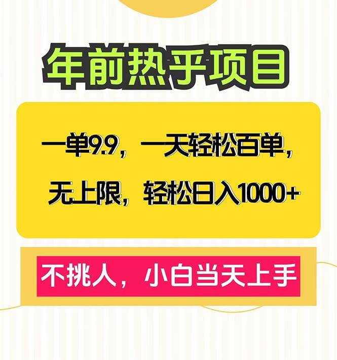 一单9.9，一天百单无上限，不挑人，小白当天上手，轻松日入1000+-冰妍网