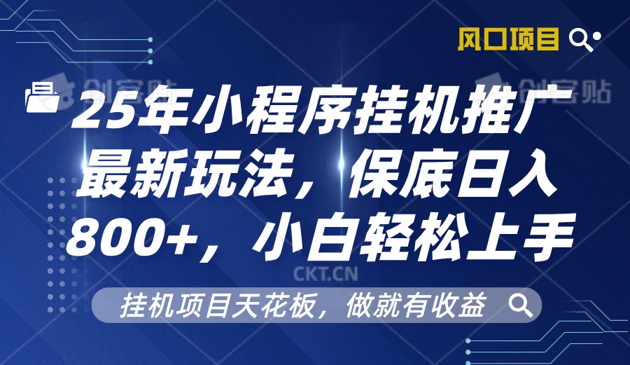 2025年小程序挂机推广最新玩法，保底日入800+，小白轻松上手-冰妍网