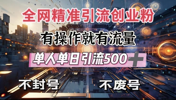 全网独家引流创业粉，有操作就有流量，单人单日引流500+，不封号、不费号-冰妍网