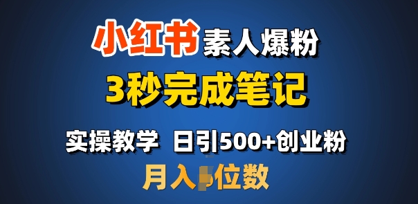 首推：小红书素人爆粉，3秒完成笔记，日引500+月入过W-冰妍网