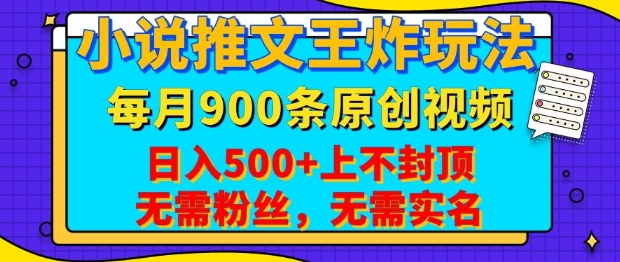 小说推文王炸玩法，一键代发，每月最多领900条原创视频，播放量收益日入5张，无需粉丝，无需实名【揭秘】-冰妍网